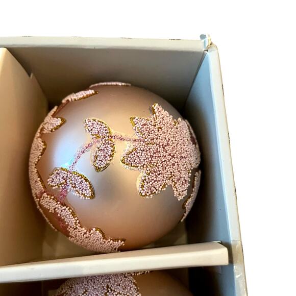 Laura Ashley Pink Beaded Glass Christmas Ornaments 3in Set of 4 Holiday Glam NEW - Picture 12 of 15